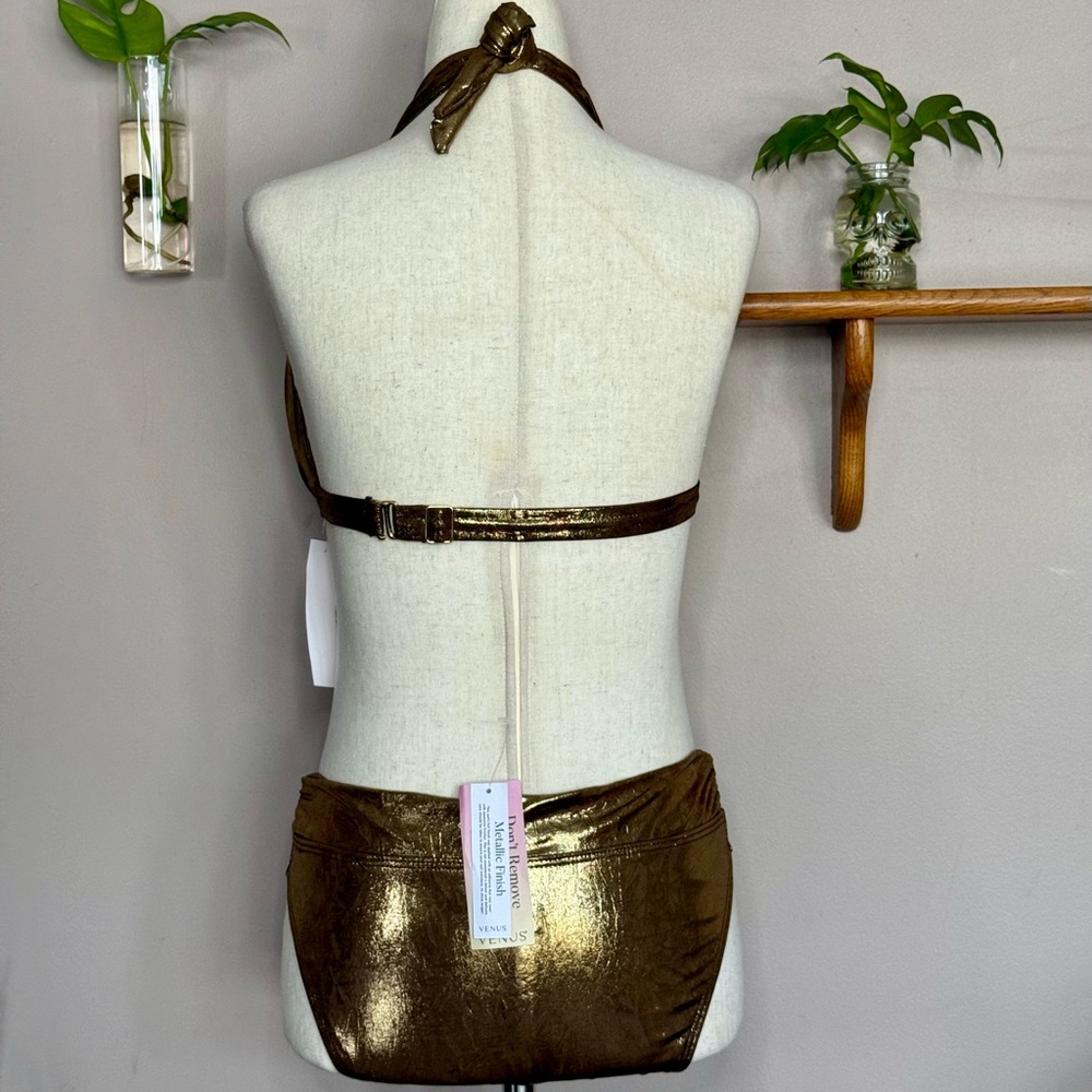 VENUS Shimmering Bronze Metallic Goddess Push-Up Halter Top and Havana Bottoms - Picture 4 of 12